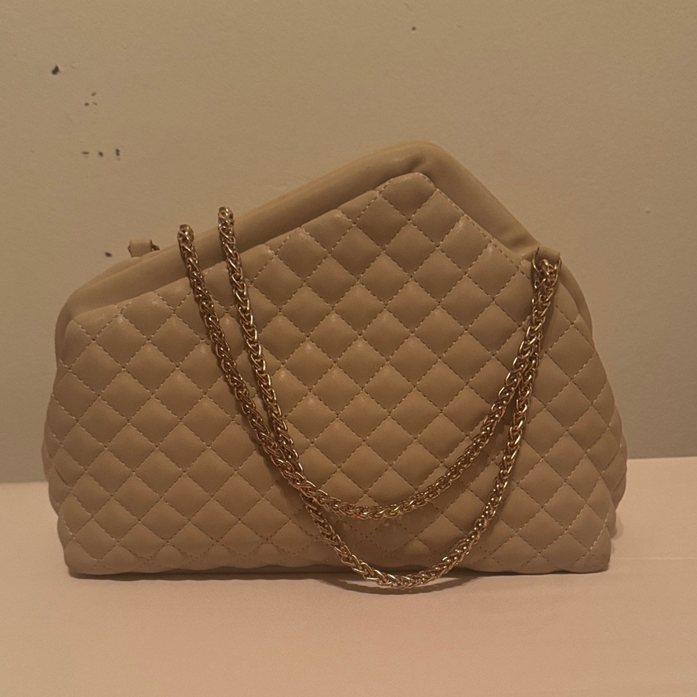 Chic Quilted Beige Chain Shoulder Bag